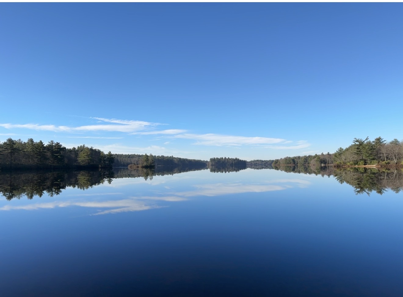Mirror-still lake at dawn